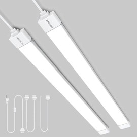 WNSNOU 2 Pack Plug-in LED Shop Light, 4FT Tube, IP66 Waterproof and Linkable, 36W With Cord, 5000K Ceiling/Closet, 4000LM Under Cabinet for Room Garage