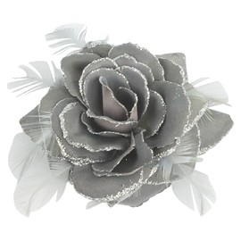 Dark Grey Rose Hair Clip Large Rose Fascinator Flower Hair Clip Silver Hair Accessories Clips Elastic Wedding Hair Flower, 1pc