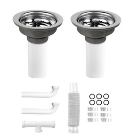 KARBI Kit Desagüe para Tarja de Cocina - Contracanasta con Colador 3-12  Sifón  Céspol Flexible Doble - Tubo de Drenaje para Fregadero - Color