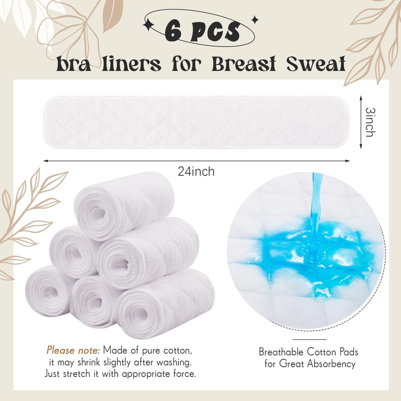 Toulite 6 Pcs Cotton Bra Liners Rectangle Under Bra Pads
