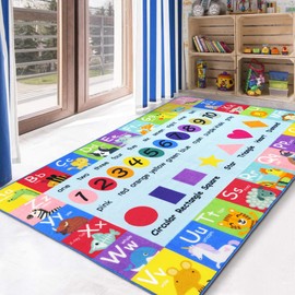 HEBE Kids Play Rug 4'x6' ABC Alphabet Numbers Shapes Educational Kid Area Rug Washable Baby Crawling Mat Non Slip Kid Play Mat Carpet for Girl Boy Bedroom Playroom