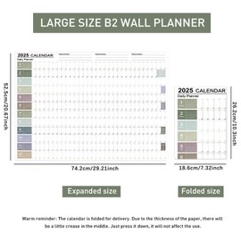 IHCEMIH 2025 Wall planner, Full Year Wall Calendar 2025 B2 Max Daily Planners Large Yearly Family Organiser with Mount Dots and Stickers for Home Office Work School Academic UK (52.5*74.2 cm) Colorful