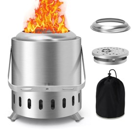 YIKEDAN Tabletop Fire Pit with Handle, Smokeless, Stainless Steel Fire Pit with Stand for Camping Backyard Patio, Portable Solo Fire Pit with Carry Bag for Outside, Silver