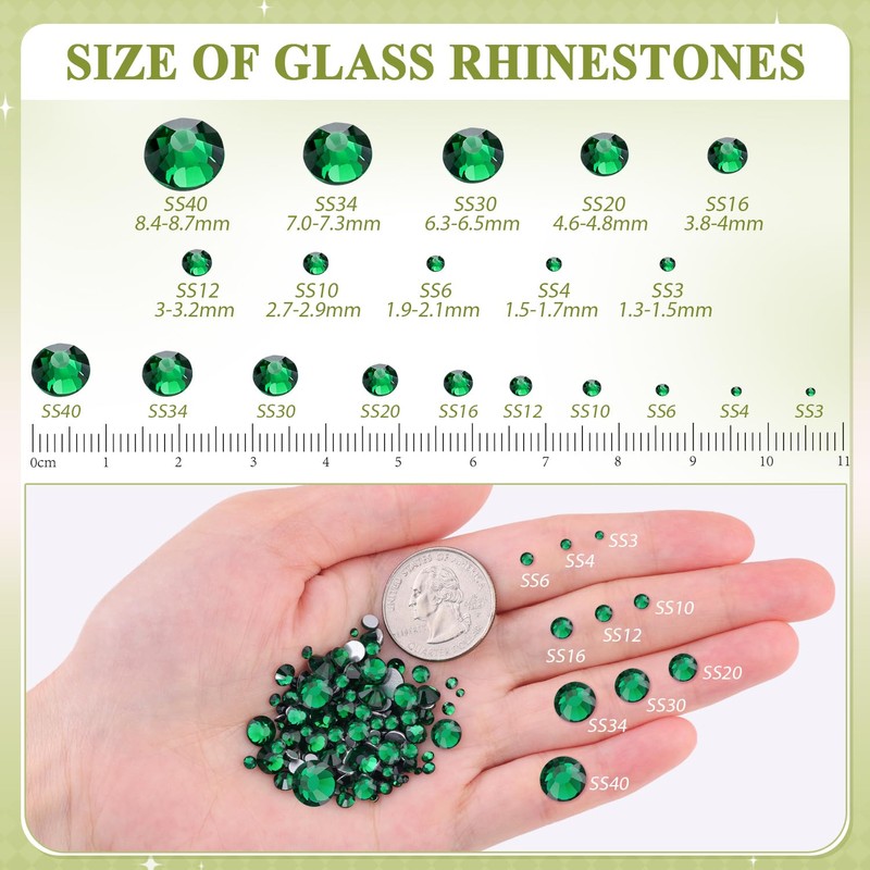 3000PCS SS20/5mm Crystal Rhinestones (Emerald Green), Bedazzling Flatback Glass Rhinestones