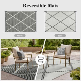 Lahome Outdoor Rug 8x10 Patio Waterproof, Plastic Straw Reversible Outside Rv Rugs for Camping, Large Indoor Outdoor Carpet for Porch Deck Backyard Camper Picnic, Grey 8'x10'