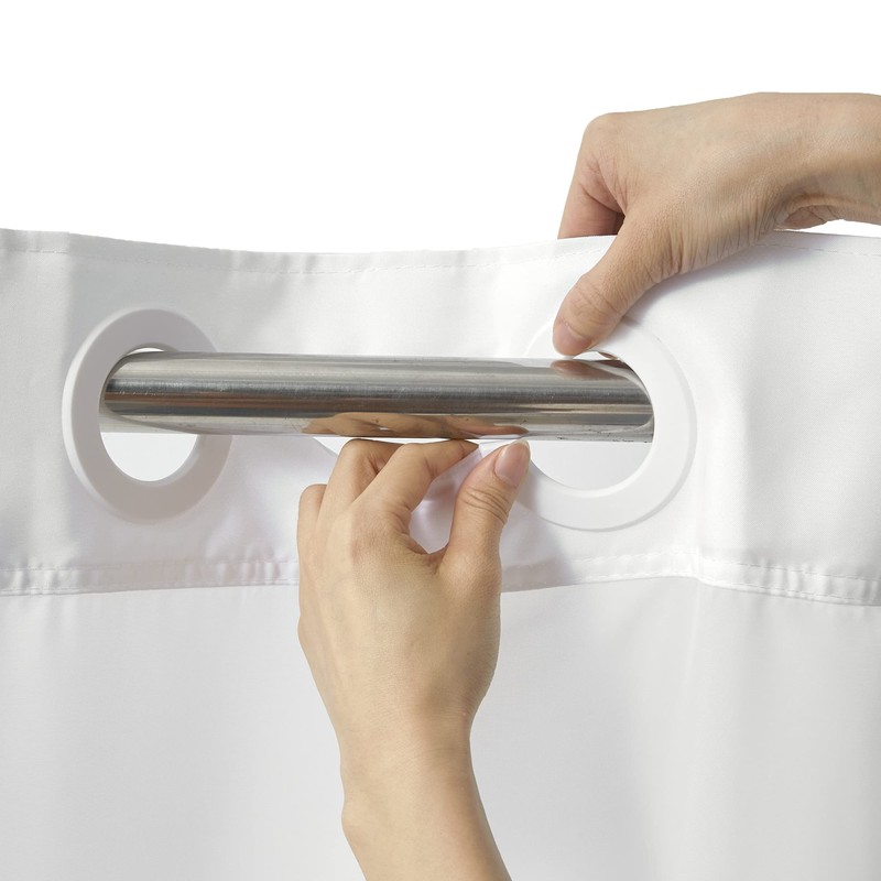 River Dream White Fabric Shower Curtain or Liner with Sheer