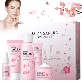 Sakura Face Care Set, Sakura Skin Care Set for Girls and Women, Face Care Gift Set, Face Cleansing & Moisturising Sakura Skin Care Set (5 Pieces)