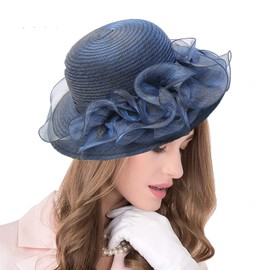 Lady Derby Dress Church Cloche Hat Bow Bucket Wedding Bowler Hats Church Hat Summer Sun Hat Flower, Navy A