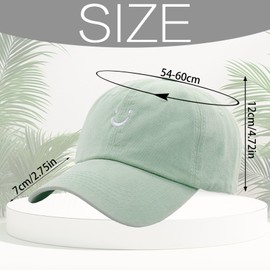WENAUANG Unisex Smiley Face Retro Cotton Baseball Cap, Washed Distressed Look, Suitable for Outdoor Sports, for Men and Women, light green