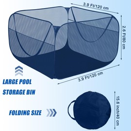 Hahood Pop-up Pool Toy Storage Bin 47 x 47 x 31 Inch Mesh Pool Organizer Bag with 2 Side Pockets for Inflatable Toys, Floats, Beach Balls,Towels and Other Swimming Accessories