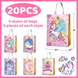 KULUJIA 20 PCS Unicorn Party Favor Bags for Birthday Party Supplies, Party Gift Goody Treat Candy Bags Goodie Bags for Party Girls Kids Birthday Decorations