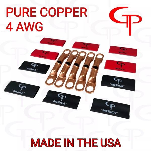 GP AUDIO (10) 4 AWG Gauge Copper Lugs w/ RED