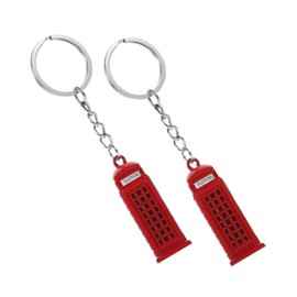WRITWAA 2 Pieces London Telephone Box Key Pendant, Red Zinc Alloy, Travel Gift, England Souvenir, Car Key Holder, Bag, Purse Decoration, red, Minimal