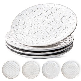 LE TAUCI Salad Plates 8 Inch, Ceramic Embossment Plate Set for Dessert Appetizer Small Dinner, Suit For Housewarming Wedding -Set of 4, Arctic White