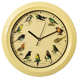 Clockswise 12" Round Decorative Singing Bird Wall Clock Battery-Operated with Wild Nature Sounds Hourly Chime and Non-Ticking for Home Office Kitchen Dining Bedroom Classroom and Living Spaces, Yellow