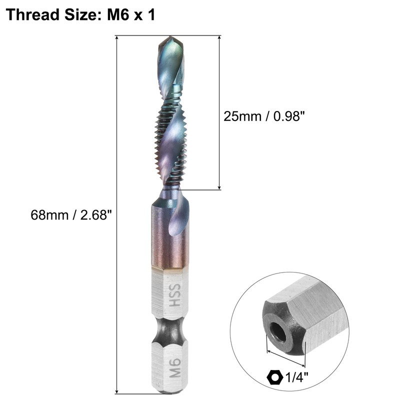sourcing map Combination Drill and Tap Bit, Metric M6 x