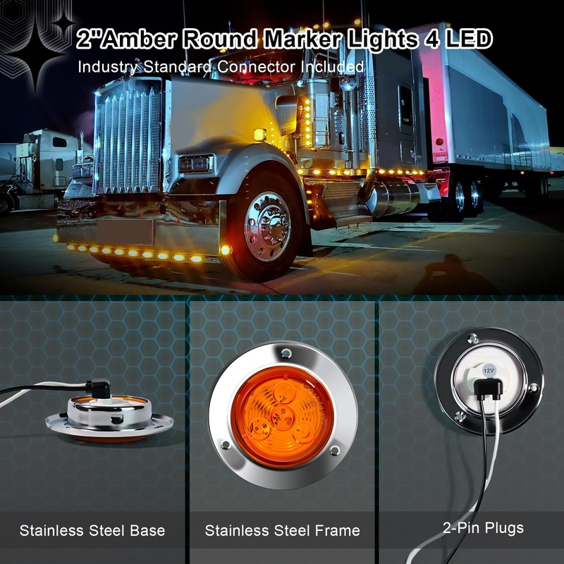 Wodvyss 10-Pack Red 2" 4 LED Round Trailer Side Marker