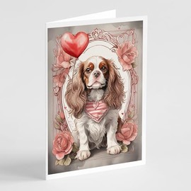 Caroline's Treasures DAC4399GCA7P Cavalier Spaniel Valentine Roses Greeting Cards Pack of 8 Blank Cards with Envelopes Whimsical A7 Size 5x7 Blank Note Cards