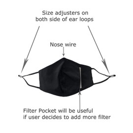 3Mixed Pack Polyester Outer, 100% Cotton Lining Face Mask with Nose Wire, Ear Loop Adjust & Filter Pocket (Adult Black White Checkered)