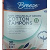 Breeze Feminine Care 100% Organically Grown Cotton Tampons 30 Ct - Super