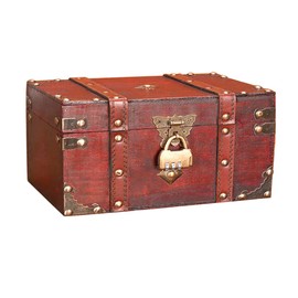 Belvanr Wooden Treasure Chest Pirate Chest Small Wooden Treasure Chest with Lock Vintage Wood Treasure Chest with Lock Mini Treasure Chest for Decoration and Storage