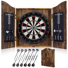 Yirinatek Sisal Dart Board Cabinet Sets, Decorative Dart Boards for Adults [12*Steel Darts] - Wooden Dartboard Cabinet with Integrated Scoreboard for Family Game Rooms (Vintage)