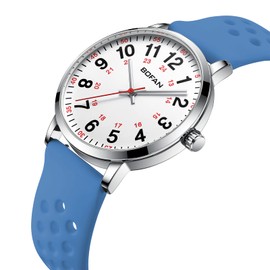 BOFAN Nurse Watch for Medical Professionals,Students,Doctors with Easy to Read Dial,Second Hand and 24 Hour,Soft and Breathable Blue Silicone Band,Water Resistant