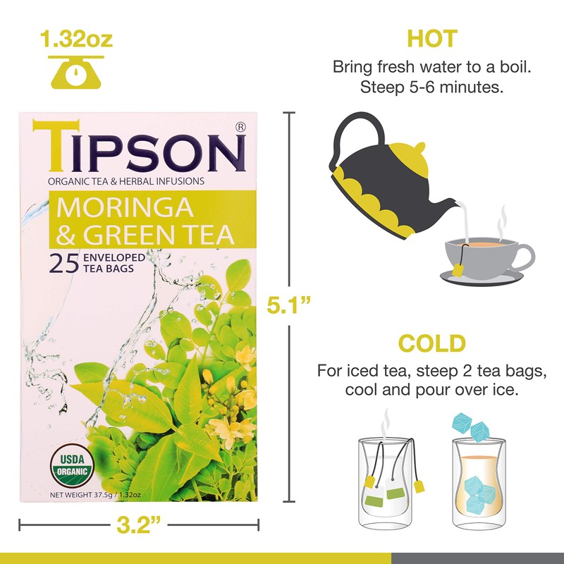 Tipson Organic Moringa Tea - Organic Green Tea - 25