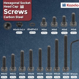 Kozelo 700pcs M3 Socket Head Cap Screws Bolts Nut Assortment Kit - [M3x4/5/6/8/10/12/14/16/18/20/25/30mm] Alloy Steel Black Oxide 12.9 Internal Hex Screw for 3D Printer Use,with Wrench