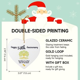 50th Wedding for Couple Parents Friend Her Him, Happy 50th Anniversary Heart Ceramic Christmas Ornaments, 50th Holiday Decoration Hanging Ornament