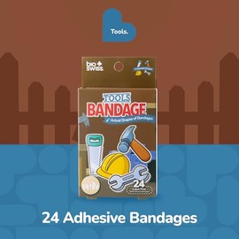 BioSwiss Vendajes, vendajes autoadhesivos con forma de herramientas, cuidado de heridas estéril sin látex, suministros divertidos para botiquines de primeros auxilios para niños y adultos, 24 unidad