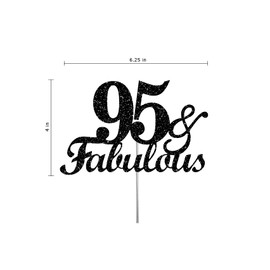 Fabulous & 95 - Decoración para tartas con purpurina negra, ideal para decoración de fiesta de 95 cumpleaños, decoración de alta calidad, brillo resistente de doble cara, barra acrílica. Fabricado en Estados Unidos