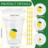 ABURRORI 50 Sets 12OZ Lemon Plastic cups with Lids and