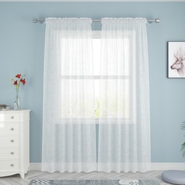 UPOPO Cortinas transparentes blancas de 80 pulgadas de largo, para sala de estar, cocina, comedor, 2 paneles de gasa transparente para recámara, cortinas de lino texturizado con bolsillo para barra de cortina, juego de tratamiento de ventana de 42 x 80 p
