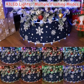 ATTGREAT 24 Inch Christmas Tree Collar, 17 Light Modes Blue Burlap Tree Base Ring, Lighted Snowflake Christmas Tree Collars with Remote for New Year Christmas Under Tree Decorations