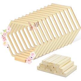 Gerrii 12 Pack Hexagonal Floral Hoops with Stand Wood Hexagon Centerpiece Table Decoration for Wedding Honeycomb Beehive Decor DIY Birthday Party Baby Shower Wreath, Candle Rings(8.3 Inch)