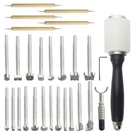 WMYCONGCONG 27 PCS Leather Stamping Tools Leather Carving Working Saddle Making Tools DIY Leather Craft Stamps Set Hammer Swivel Knife for Leather Craft DIY