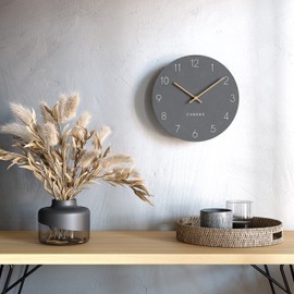 Cander Berlin MNU 2630 A Wall Clock Silent No Ticking 30 cm Analogue Living Room Kitchen Modern Vintage Grey Wooden Hands