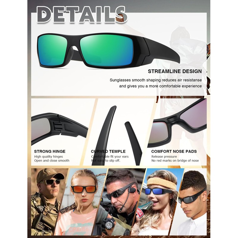 TIANYESY Polarized Sunglasses Men Womens Trendy Retro Rectangular Wrap- Ideal