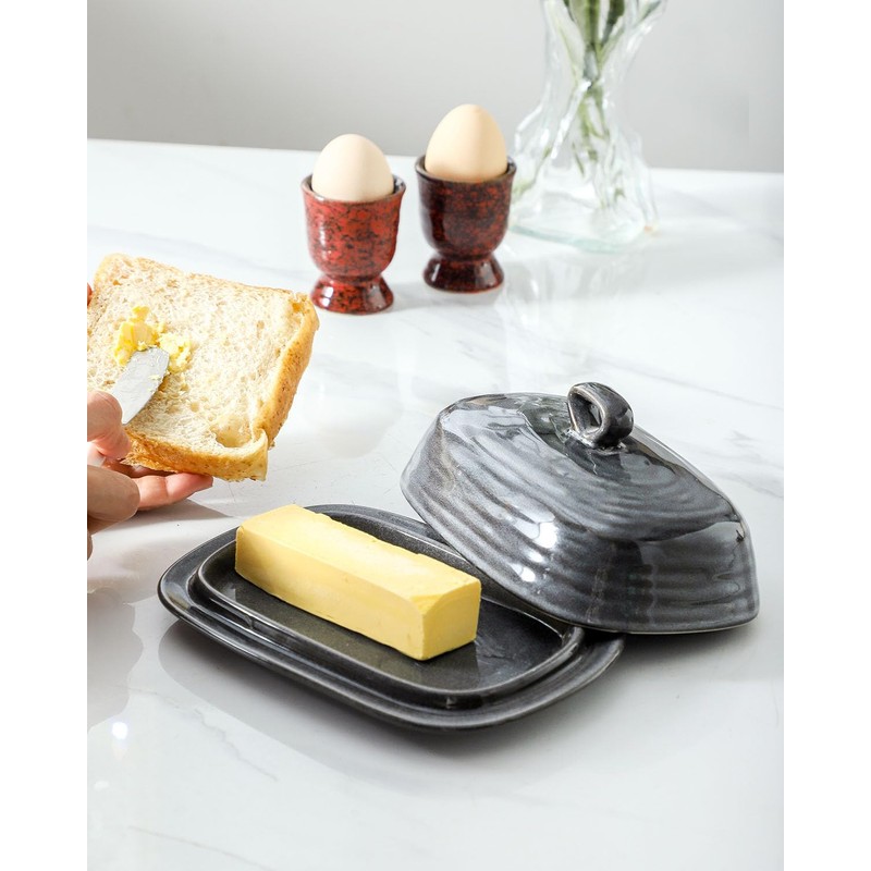 Hasense Porcelain Butter Dish with Lid, Covered Butter Container with