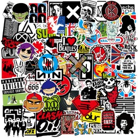 Pack of 100 Rock Band Punk Stickers, Rock Band Sticker Set, Classic Rock Graffiti Stickers, Metal Punk Music Stickers, Waterproof Vinyl Cool Stickers for Guitar, Laptop, Skateboard, Suitcase