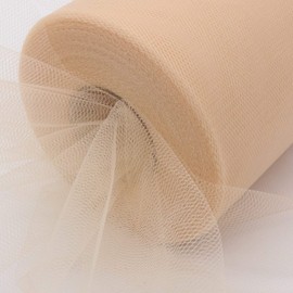 BIT.FLY Tulle Fabric Tulle Roll - 15 cm x 91.4 m Champagne Tulle Wedding Decoration Tulle Ribbon for Wedding Car Decoration Table Decoration DIY Party Celebration Bow Gift Box Decoration