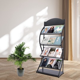 Treliamd Floor-Standing Magazine Rack Information Rack Storage Rack Newspaper Rack Display Rack Manual Book Rack Single Page Simple Iron（Black）