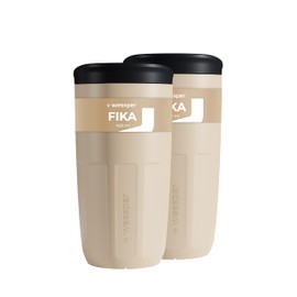 Wessper Tazze Riutilizzabile 400 ml, Bicchiere con Tappo per Bevande Calde e Fredde, da Asporto, si Inserisce nel Portabicchierip dell'auto, Sostituta dei Contenitori Monouso - 2 pezzi - Beige