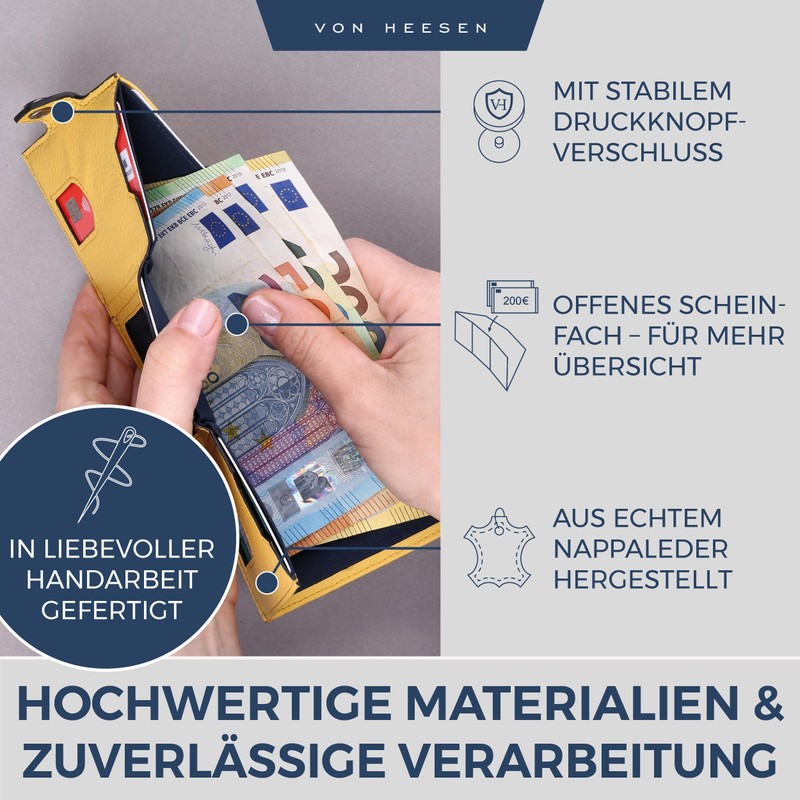 VON HEESEN Slim Wallet with RFID Protection, for Men and