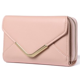 FALAN MULE Women's Small Purse RFID Protection Soft Leather Wallet with 10 Card Slots and Zip Coin Compartment Wallet, pink, Modern