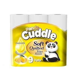 Panda Cuddle 3-Ply Soft Quilted Scented Toilet Rolls - 9 Lemon Scented Premium Bathroom Rolls for Luxurious Comfort and Hygiene (Pack of 9)