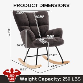 Sudwesto Modern Nursery Rocking Chair, Upholstered Glider Chair with High Backrest, Rocker Accent Armchair with Solid Wood Legs for Nursery Bedroom Living Room (Grey Teddy)