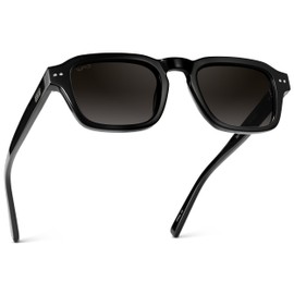 WMP Eyewear - Men's Polarized Sunglasses: Narrow Geometric Frame, Rectangular Lenses, Round Rivets, Injected Metal Core (Black/Oak Brown Gradient Lens)