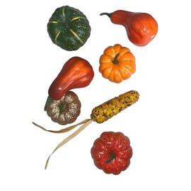 Fall Harvest Decorative Gourd Set of 7, Artificial Pumpkins and Corn, Autumn and Thanksgiving Home Decor